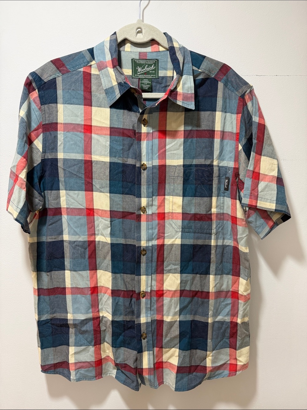 Woolrich Men’s‎ Plaid Short-Sleeve Button-Up Shirt Size Large Preppy Retro Faded